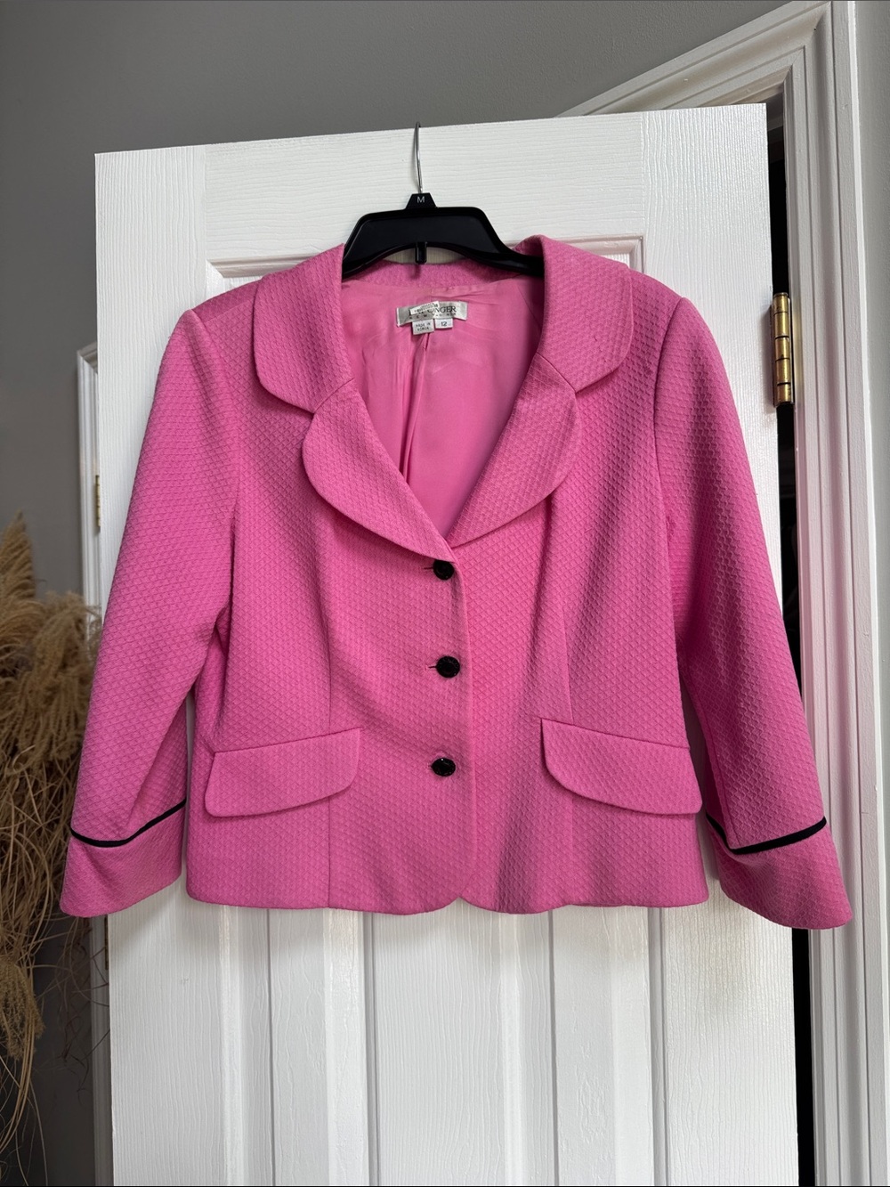 Kay Unger Hot Pink Scalloped Collar Blazer with Black Trim